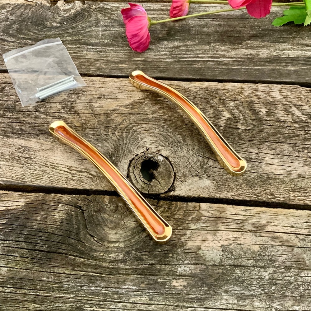 Two Brass  Door  Handles with screws brand new 5 inch between screw holes -